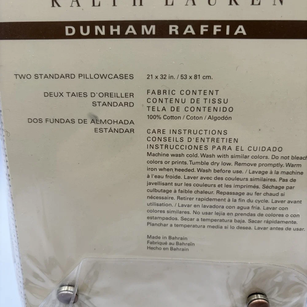 RALPH LAUREN Dunham Raffia Two Standard pillow case 100% cotton‎ New Rare
